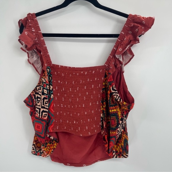 NWT Torrid Challis Smocked Ruffle Trim Crop Red Boho Tank Top size 3X - Picture 7 of 9